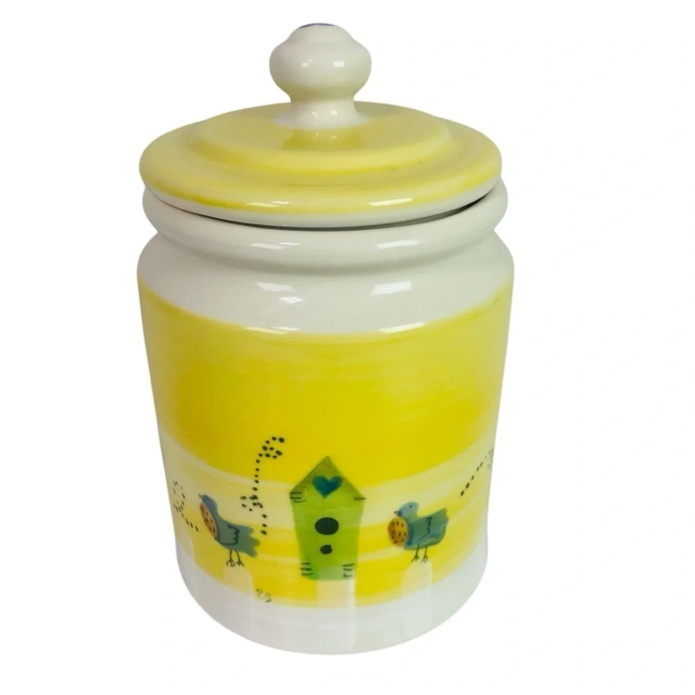 Hartstone Pottery Blue Bird Canister Cookie Jar 10“